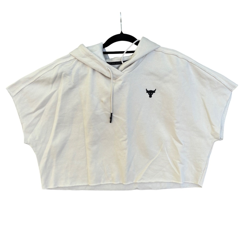 Under Armour Project Rock Terry Short Sleeve Cropped Hoodie White 1371370 XL